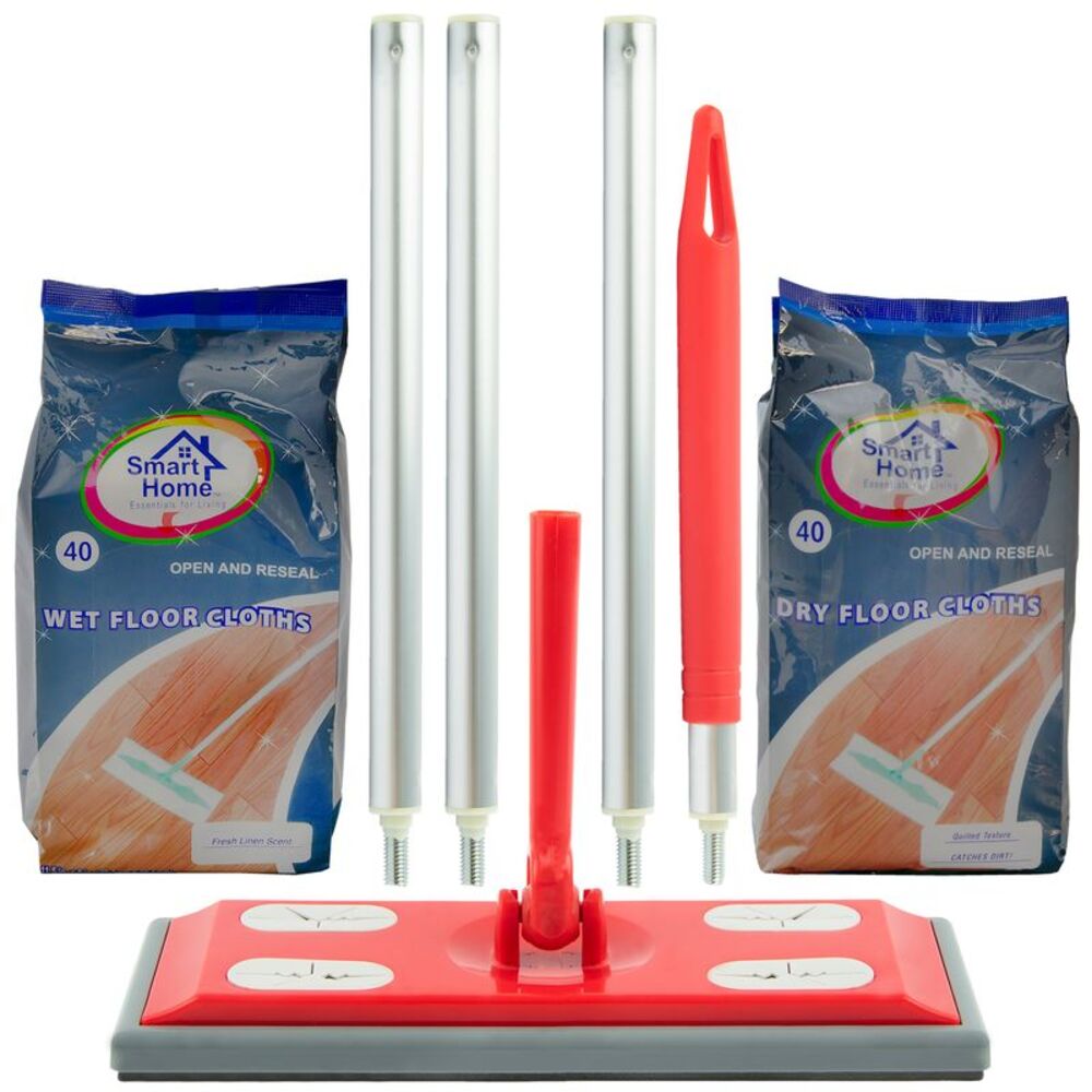 Smart Home Static Floor Duster/Mop Combo Set with Wet and Dry Floor Wipes